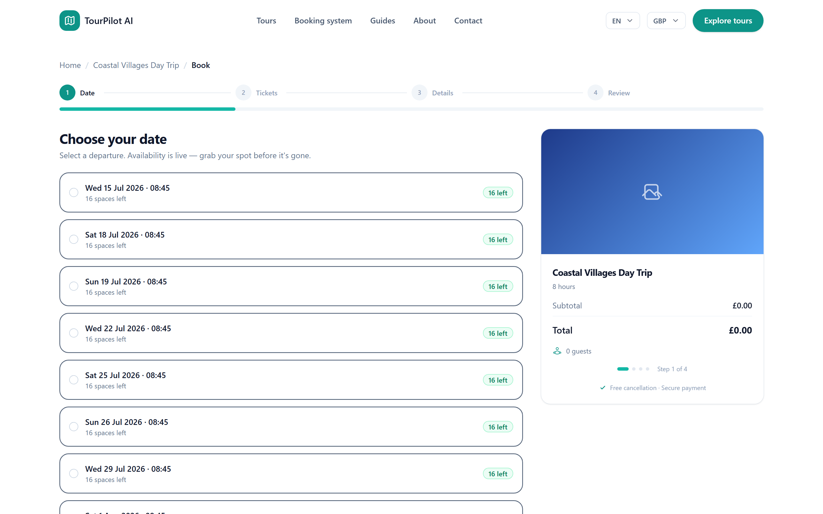 A checkout built to convert, not just capture, TourPilot screenshot