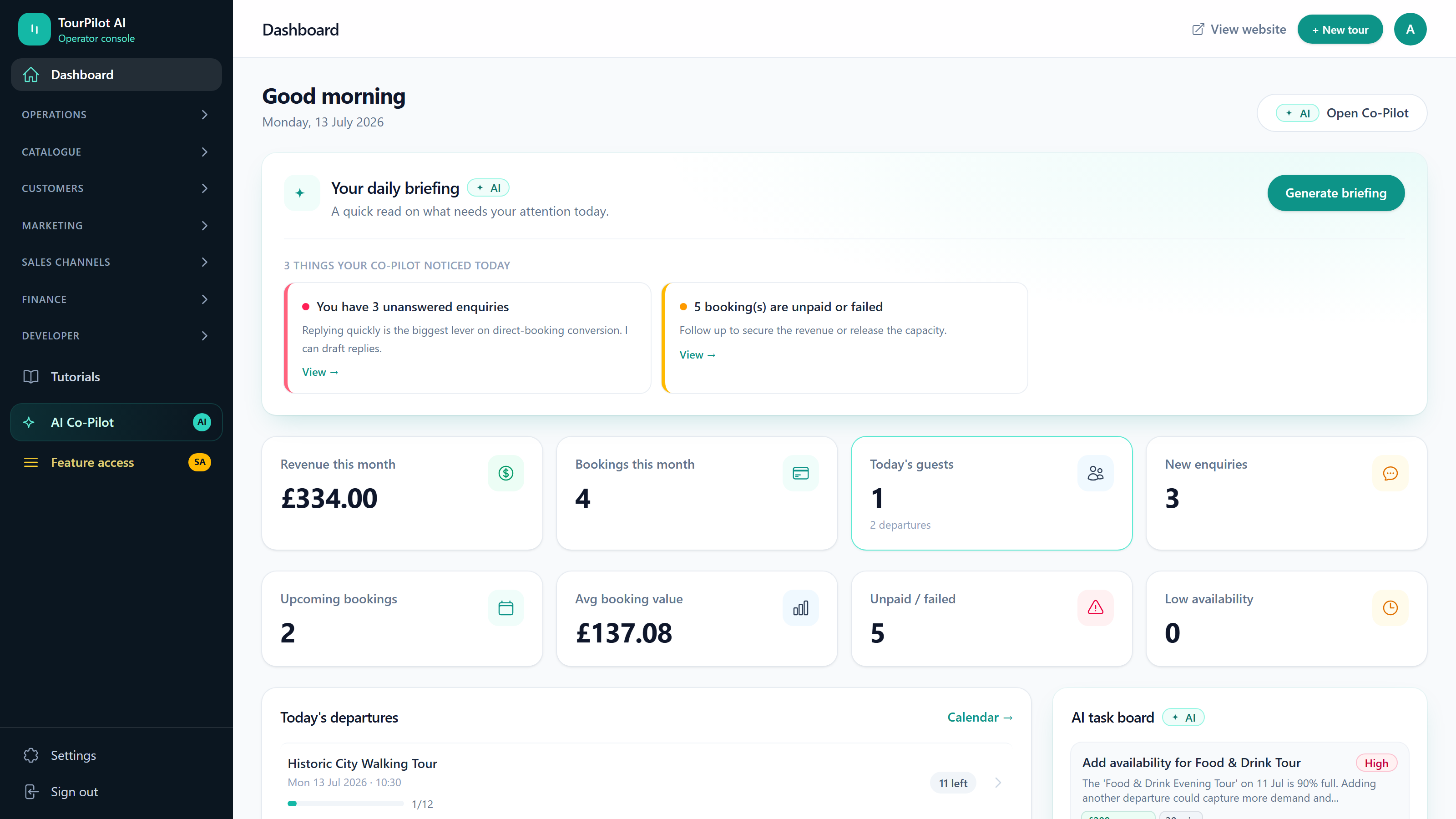On-the-ground operations, not just a booking form, TourPilot screenshot